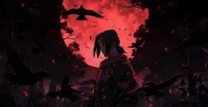 Itachi Uchiha Red Moon Crows Wallpaper