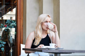 Italian Girl Drinking Coffee Wallpaper