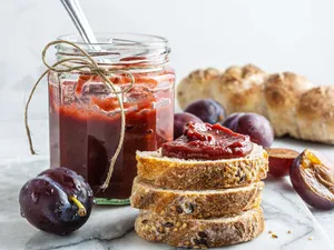 Italian Prune Plum Red Jam With Bread Wallpaper