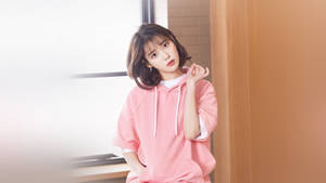 Iu In Pink Hoodie Wallpaper