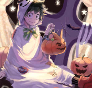 Izuku Midoriya Smiling From My Hero Academia Halloween Wallpaper