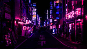 Japan City Street Purple Aesthetic Wallpaper