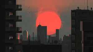 Japan City Sunset In Digital Wallpaper