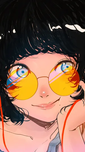 Japanese Aesthetic Iphone Girl With Yellow Sunglasses Wallpaper