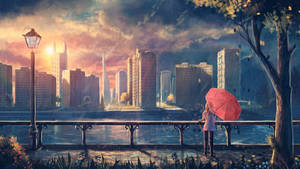 Japanese Anime Girl In The City Wallpaper