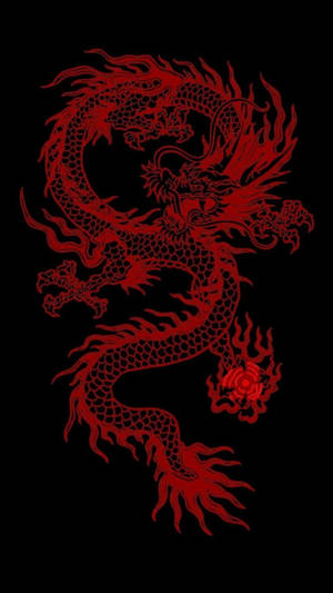 Japanese Dragon Art Neon Red Outline Wallpaper