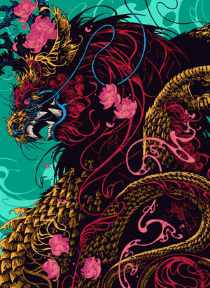 Japanese Dragon Art With Pink Lotus Wallpaper