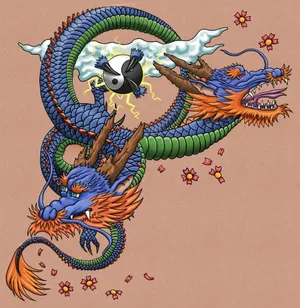 Japanese Dragon Art With Two Heads Wallpaper