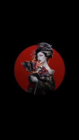 Japanese Geisha In A Serene Amoled Setting Wallpaper