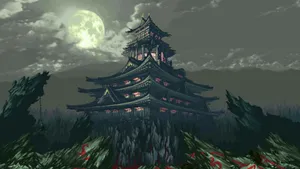 Japanese Pagoda Pixel Art Wallpaper