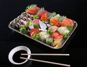 Japanese Sashimi And Sushi Full Platter Wallpaper