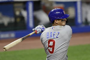 Javier Baez Baseball Bat On Field Wallpaper