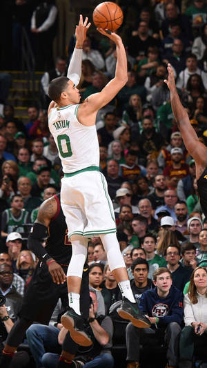 Jayson Tatum Dynamic Shooting In White Wallpaper