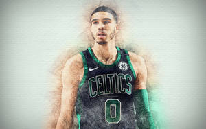 Jayson Tatum Illustration In Celtics Jersey Wallpaper