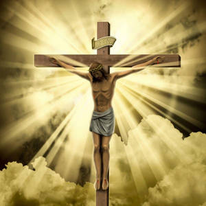 Jesus On Cross Artwork With Yellow Light Wallpaper