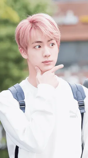 Jin Bts Cute Pink Hair Phone Wallpaper