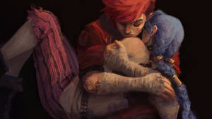 Jinx And Vi In Embrace - League Of Legends Desktop Art Wallpaper