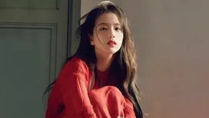 Jisoo Blackpink Elegant Red Dress Wallpaper