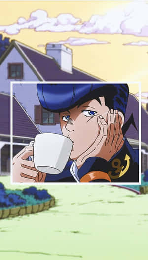 Jojos Bizarre Adventure Iphone Josuke Drinking From A Cup Wallpaper