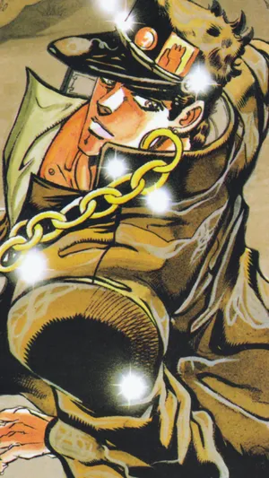 Jotaro Kujo Posing In His Iconic Outfit From Jojo's Bizarre Adventure Wallpaper