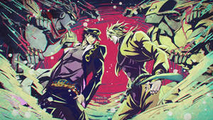 Jotaro Kujo, Protagonist Of The Classic Manga Series Jojo's Bizarre Adventure, Fights Off His Mortal Enemy, The Vampire Dio Brando. Wallpaper