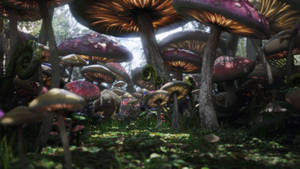Journey Through The Magic Fungal Forest Of Alice In Wonderland Wallpaper