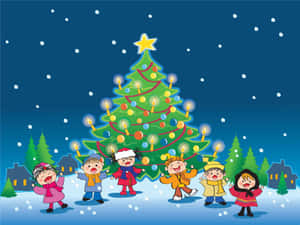 Joyful Christmas Cartoon Scene Wallpaper