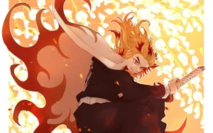 Joyous Beauty Of Rengoku Surrounded By White Flowers Wallpaper