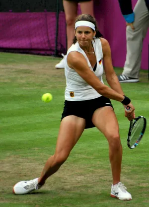 Julia Goerges In Action During A Tennis Match Wallpaper