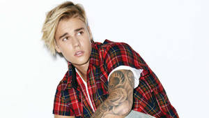Justin Bieber In A Red Flannel Wallpaper