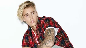 Justin Bieber In A Red Flannel Wallpaper