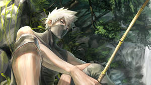 Kakashi 4k Holding Bamboo Stick Wallpaper