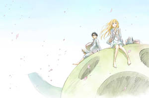 Kaori And Kosei Embrace In A Moment Of Peace And Love Wallpaper