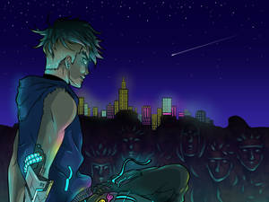 Kawaki And The Konoha Skyline Wallpaper