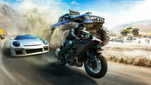 Kawasaki H2r Racing With Cars Wallpaper