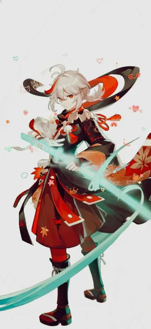 Kazuha Glowing Light Green Sword Wallpaper