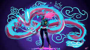 Kda Akali And Neon Graffiti Dragon Wallpaper