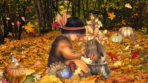 Kid With Bunny On Thanksgiving Day Wallpaper