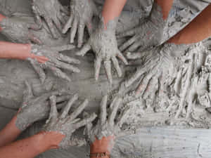 Kids Engaged In Pottery Making With Grey Mud Wallpaper