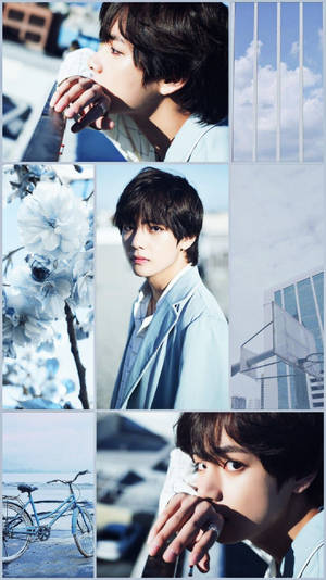 Kim Tae-hyung Aesthetic White And Blue Wallpaper