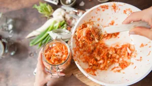 Kimchi Rice On White Dish Wallpaper