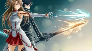 Kirito Fights Together With Asuna Wallpaper