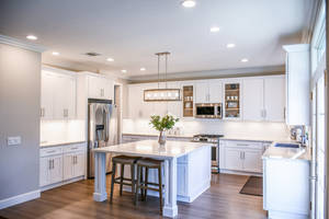 Kitchen With Complete Furniture And Appliances Wallpaper