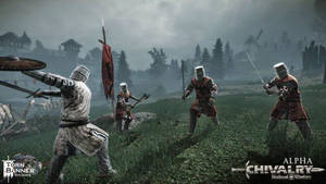 Knights Engaged In An Intense Battle During The Medieval Period. Wallpaper