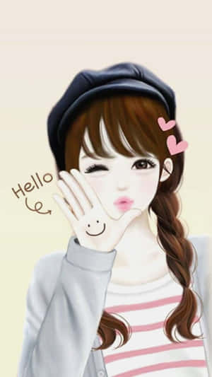 Korean Anime Girl With Smiley Face On Hand Wallpaper