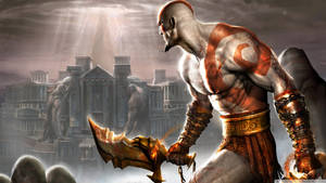 Kratos Taking On His Next Challenge In The Iconic Temple Of Athena. Wallpaper