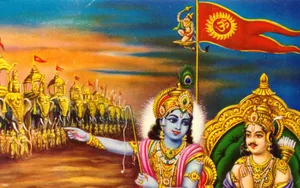 Krishna Arjun Kurukshetra War Flag Wallpaper