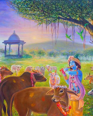 Krishna Hd Cow Garland Wallpaper