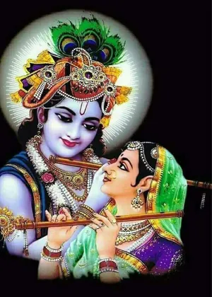 Krishna Phone With Halo And Radha Wallpaper