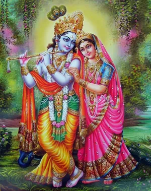 Krishna Radha Colorful Art Wallpaper